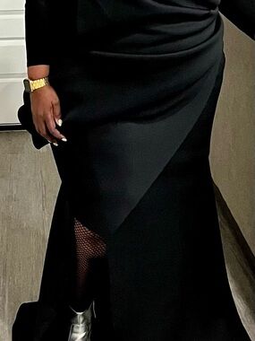 ASOS Curve Black Strapless Maxi Dress with Asymmetric Wrap Detail